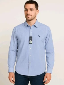 US Polo Assn. Camicia blu a quadri manica lunga con bottoni nuova con etichetta - Foto 1 di 6