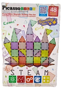 Picassotiles 48 Piece Pastel Glitter Magnetic Building Tiles Set NEW 3+ - Picture 1 of 4
