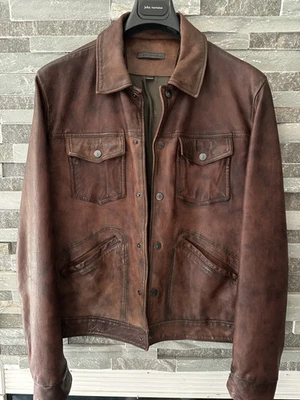 Chaqueta de camionero John Varvatos de cuero marrón resistente - talla 52IT/42US - precio de venta sugerido por el fabricante $1898 Foto 1 de 4