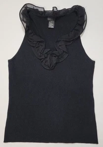 Grace Elements Black Silk Ruffled V-Neck Sleeveless Tank Stretch Elegant  Top S - Picture 1 of 8