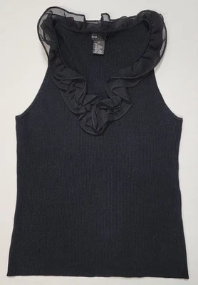 Grace Elements Black Silk Ruffled V-Neck Sleeveless Tank Stretch Elegant  Top S - Image 1 of 4