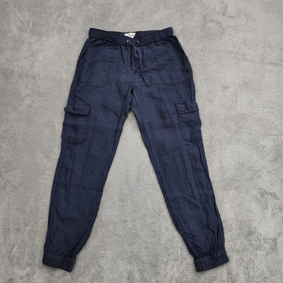 Pantalones de chándal cargo Nicole Miller para mujer de lino S azul marino con cordón/tira Foto 1 de 4