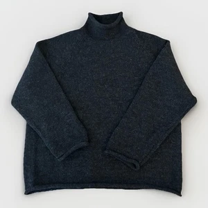 Vtg 90’s J Crew Wool Roll Neck Fisherman’s Sweater XL Classic Charcoal Gray Soft - Picture 1 of 8