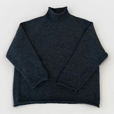 Vtg 90’s J Crew Wool Roll Neck Fisherman’s Sweater XL Classic Charcoal Gray Soft - Image 1 of 4