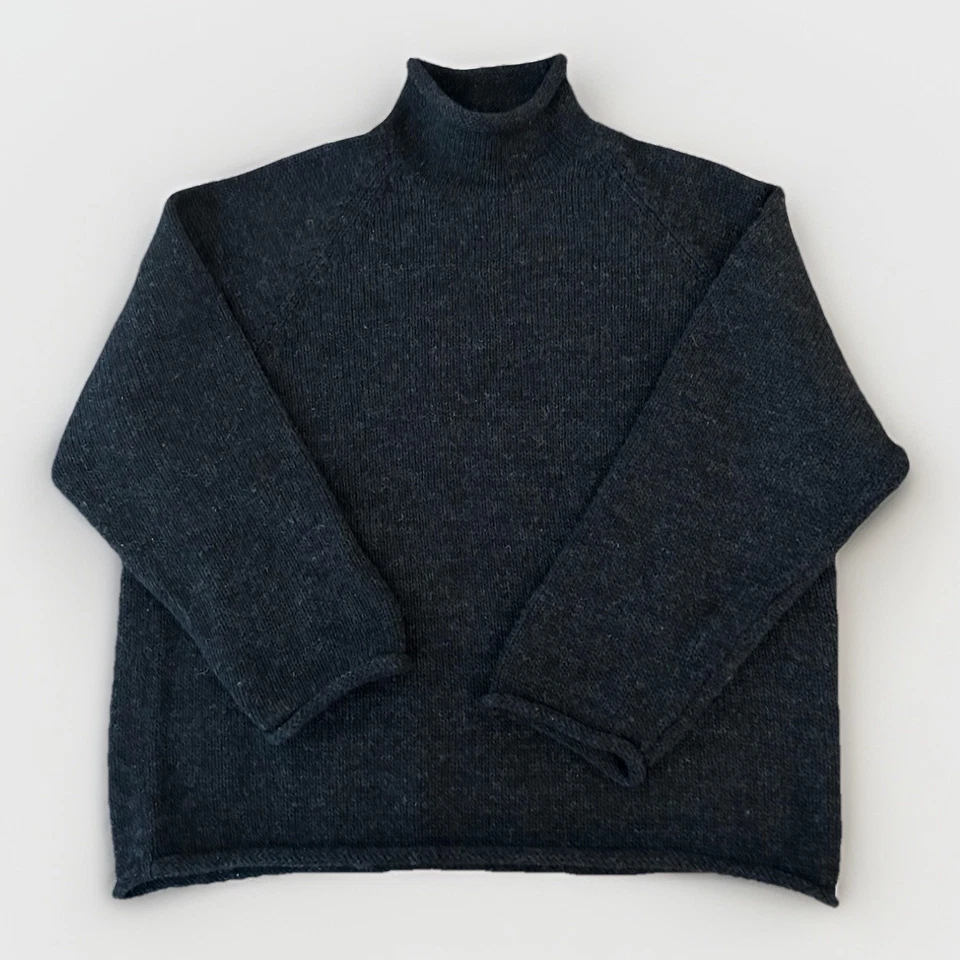Vtg 90’s J Crew Wool Roll Neck Fisherman’s Sweater XL Classic Charcoal Gray Soft - Image 1 of 4