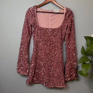 Princess Polly Vinelle Long Sleeve Dusty Pink Sequin Mini Dress. Size 4 - Picture 1 of 15