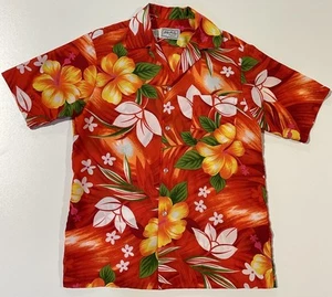 Vintage Hilo Hattie Aloha Shirt Sz M Floral Made In Hawaii Tiki Camp Collar 70s - Picture 1 of 8