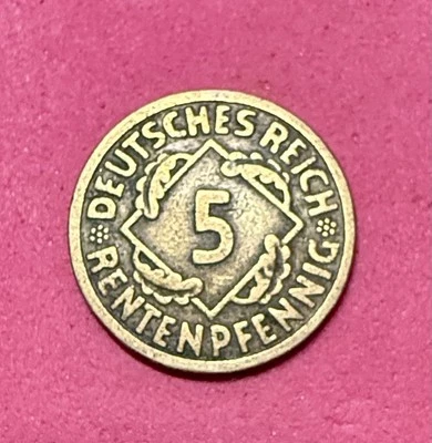 GERMANY 1924 A - 5 PFENNIG IN FINE-VF CONDITION (REICHPFENNIG) - Image 1 of 2