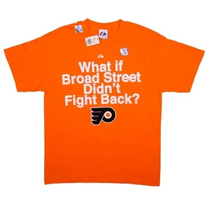 NWT Majestic Philadelphia Flyers What If Broad Street Didn't Fight Back Shirt L - Picture 1 of 13