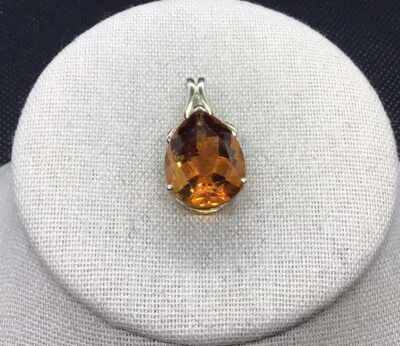 Colgante de oro sobre piedra de topacio marrón simulado de vidrio 925 Y085 Foto 1 de 4