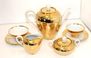 Vintage Bavaria Porcelain Tea 9 pieces in Set Mid 20th Century Gold Accents - Picture 1 of 13