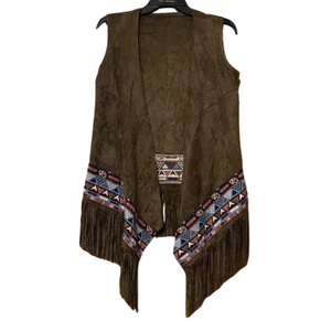 AMERICAN HIPPIE WOMENS SUEDE FEEL EMBROIDERED FRINGED WAISTCOAT - Picture 1 of 11