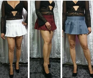 High Waist Mini Skirt Women's Ladies Plain Pleated Tennis School Uniform Casual - Picture 1 of 24