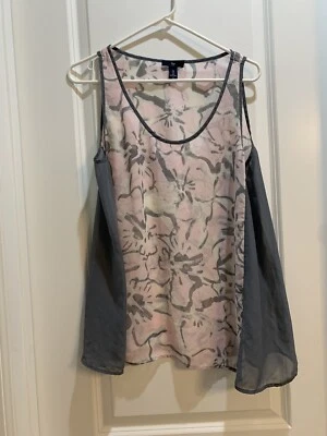 Gap Tank Top Pink/Gray(sides) Floral Sheer  Sleeveless Scoop Neck Large - Image 1 of 4