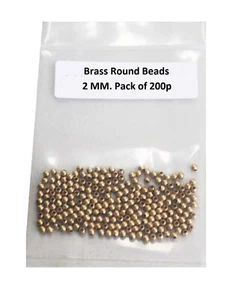 2 MM  Brass Hollow Round Beads ( Pack Of 200 ) Raw Solid Brass -Hole .80  MM - Picture 1 of 1