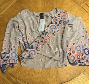 Moon Collection Womens Multi Colored Low V Neck Long Sleeve Casual Sheer Top Sm - Picture 1 of 6