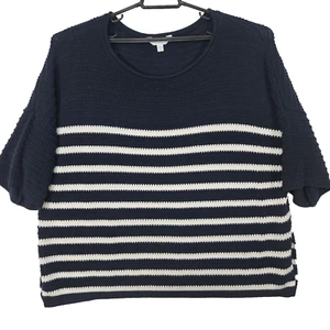Maglione pullover donna oversize TIME AND TRU L 12-14 cotone acrilico blu navy avorio - Foto 1 di 10