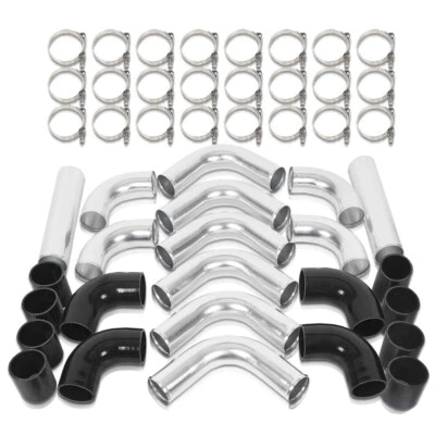12pcs Universal 3" Inch Aluminum Intercooler Piping Kit w/Coupler and T-Clamps - Image 1 of 4