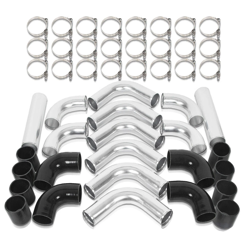 12pcs Universal 3" Inch Aluminum Intercooler Piping Kit w/Coupler and T-Clamps - Image 1 of 4