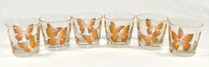 Vintage MCM Libbey Gold Orange Butterfly Set 6 Tumbler Drinking Glasses AS-IS - Picture 1 of 14
