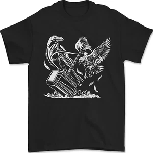 Viking Hammer and Raven Mens T-Shirt 100% Cotton - Picture 1 of 2