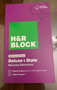 H&R Block Tax Software Deluxe + State 2024 PC/Mac [Boxed Key Card] Free Shipping - Bild 1 von 2