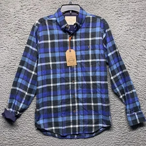 Wetterfestes Hemd Herren S Small blau kariert Flanell Knopfleiste Langarm Tasche - Bild 1 von 6
