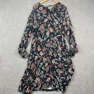 Blue Illusion Dress Size M Floral Maxi Long Sleeve Flowy Evening Cocktail Summer - Picture 1 of 12