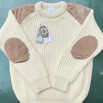 Vintage Deadstock Fisherman Jumper Medium Leather Patch Hunting Aran Chunky Knit - Image 1 of 4