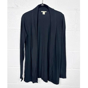 White + Warren Lightweight Open Front Cardigan Women M Black Cotton - Picture 1 of 6