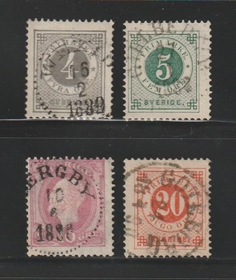 1886-91 Sweden Regular Issue, Used, Scott # 42 | 46, 4 Different, Short Set - Image 1 of 2