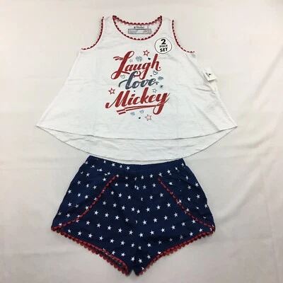 迪士尼乐园 Laugh Love Mickey 2 件女孩尺寸 XL 美国国旗 美国独家 — 第 1/4 张图片