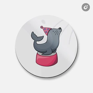Seal Circus Animal | 4'' X 4'' Round Decorative Magnet - Imagen 1 de 2