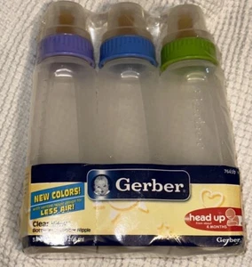 Vintage Gerber Bottles w/ Rubber nipple & Caps clear view 9 oz NEW SEALED 3 Pack - Picture 1 of 9