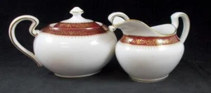 Aynsley Warwick Red Set of Creamer and Sugar Bowl with Lid Smooth - Picture 1 of 10