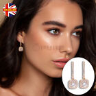 Rose Gold Halo Earrings Dangle Drop Crystal Sterling Silver 925 Girl Women Gift