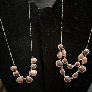 2 New Stony Gold tone red Brown Faux Stone draped statement necklace 18" +2 - Picture 1 of 6