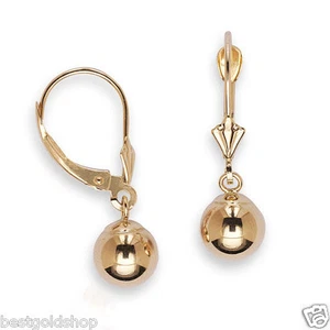 Real Solid 14K Yellow Gold 7mm Ball Dangle Earrings w/ Lever Back NEW FREE SHIP - Picture 1 of 1