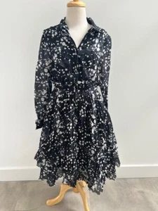 AJE Black & White Spot Long Sleeve Button up Collared Shirt Dress Size 8 - Picture 1 of 17