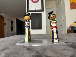 Male and Female hand made Wood Kokeshi folk art doll, bobbleheads - Picture 1 of 13