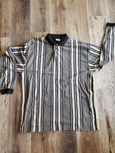 Vintage Bugle Boy Shirt Mens XL Striped Black/Tan Long Sleeve Polyester/Cotton - Picture 1 of 9