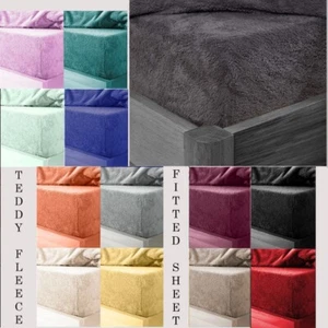 Teddy Fleece Fitted Sheet Soft Warm Cosy Bedding Single Double King SuperKing UK - Picture 1 of 98