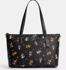NWT Coach CM189 Disney X Coach Gallery Tote With Holiday Print Black Multi