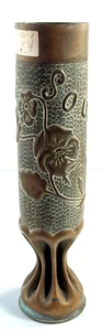 Antique WW1 Shell Trench Art souvenir Artillery FLOWERS vines FRANCE french - Picture 1 of 16