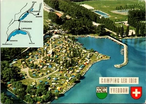 Camping Des Iris Campsite aerial view map Yverdon Switzerland Postcard - Picture 1 of 2