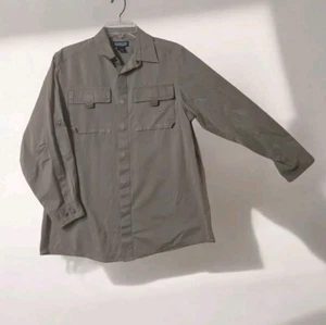 LANDS END Womens L 14 16 Snap Front Shirt Sueded Roll Tab Army Green - Picture 1 of 11