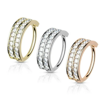 Double Lined CZ Gem Hoop Nose Ear Cartilage Helix Daith Rook Tragus Rings - Image 1 of 3