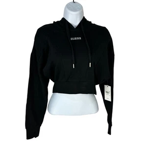 Guess Trixie Logo Cropped Hooded Sweatshirt Size XS Reflective Long Sleeved - Picture 1 of 8