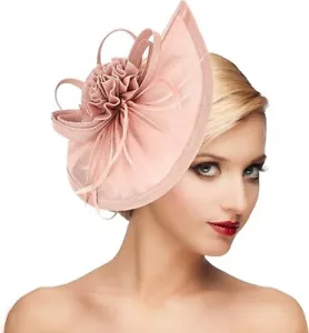 Women Fascinator Hats Tea Party Hat Vintage 1 Pc: Light Pink Feather Flower - Picture 1 of 6