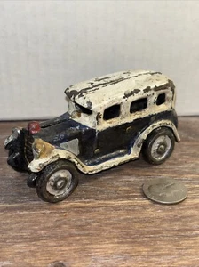 CAST IRON SEDAN CAR 4 1/4" LONG Police Car White And Black - Picture 1 of 5